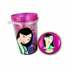 VTG 90s Disney Trudeau Mulan Double Wall Glitter Plastic Tumbler w/ Strap NEW!